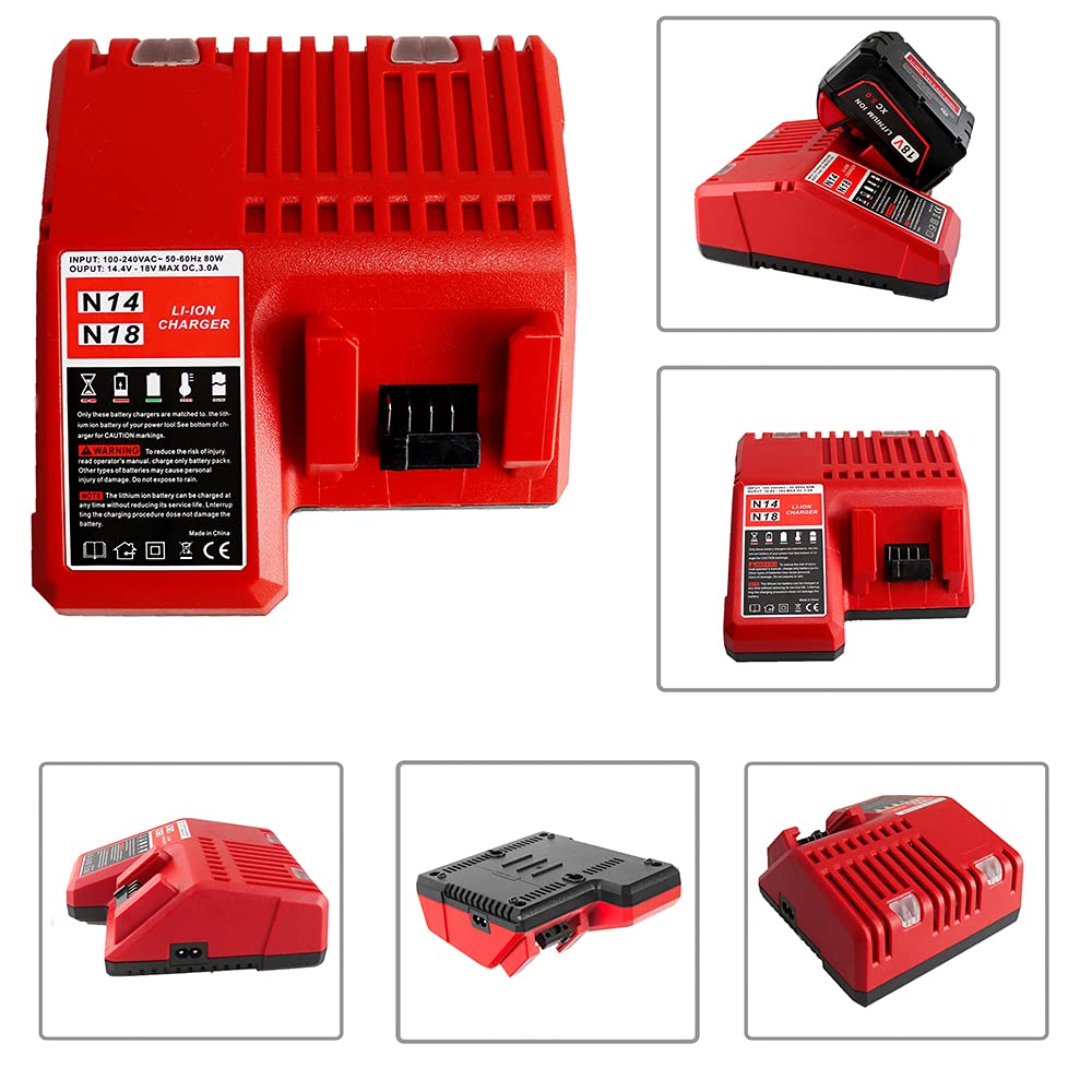 2PACKS 5.0Ah Lithium Battery Replace for Milwaukee M18 Battery 48-11-1850 Cordless Power Tools Batteries and Battery Charger for N14-N18 Charger