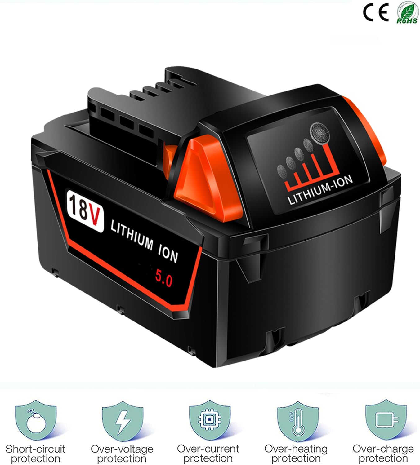 2PACKS 5.0Ah Lithium Battery Replace for Milwaukee M18 Battery 48-11-1850 Cordless Power Tools Batteries and Battery Charger for N14-N18 Charger