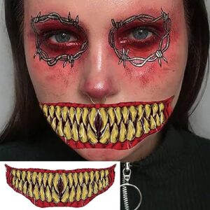 10 Sheets Tattoo Stickers Halloween Prank Makeup Temporary Tattoo Realistic Temporary Tattoos Halloween Clown Tattoos Scary Big Mouth Face Tattoos Decals Kits Prank Prop for Halloween Cosplay Party