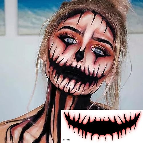 10 Sheets Tattoo Stickers Halloween Prank Makeup Temporary Tattoo Realistic Temporary Tattoos Halloween Clown Tattoos Scary Big Mouth Face Tattoos Decals Kits Prank Prop for Halloween Cosplay Party