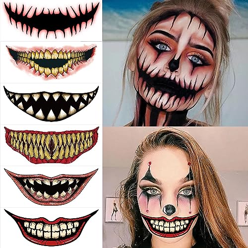 10 Sheets Tattoo Stickers Halloween Prank Makeup Temporary Tattoo Realistic Temporary Tattoos Halloween Clown Tattoos Scary Big Mouth Face Tattoos Decals Kits Prank Prop for Halloween Cosplay Party