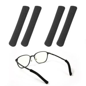 4pcs eyeglasses temple tips sleeve retainer, upgrade soft knitting cotton fabric eyeglass ear cushion anti-slip temple pads for sunglasses glasses reading glasses (black)