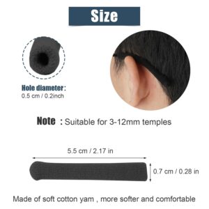 4pcs Eyeglasses Temple Tips Sleeve Retainer, Upgrade Soft Knitting Cotton Fabric Eyeglass Ear Cushion Anti-Slip Temple Pads for Sunglasses Glasses Reading Glasses (Black)