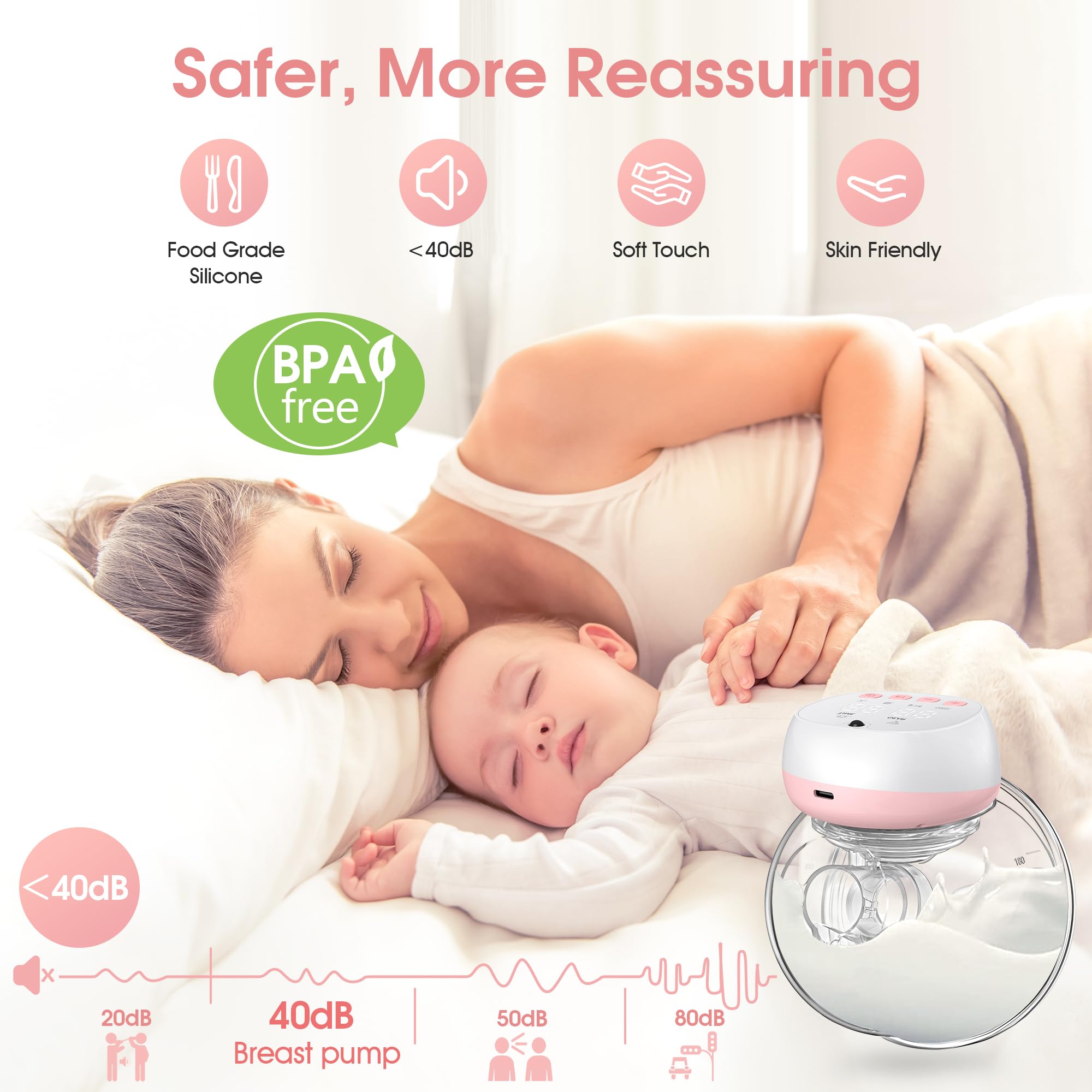 Hands Free Breast Pump, Electric Breast Pumps, 12 Levels 3 Modes Double Wearable Breastpump, Portable 1200mAH, LCD, Quiet and Painless, Leak-Proof 140° Silicone, Comfortable Breastfeeding Necessities