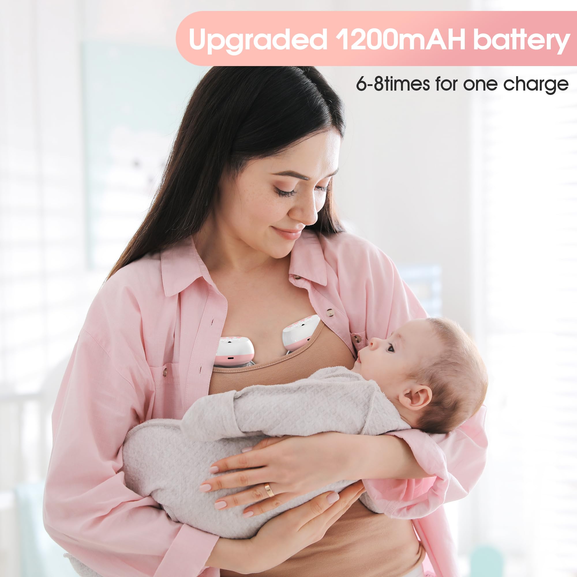 Hands Free Breast Pump, Electric Breast Pumps, 12 Levels 3 Modes Double Wearable Breastpump, Portable 1200mAH, LCD, Quiet and Painless, Leak-Proof 140° Silicone, Comfortable Breastfeeding Necessities