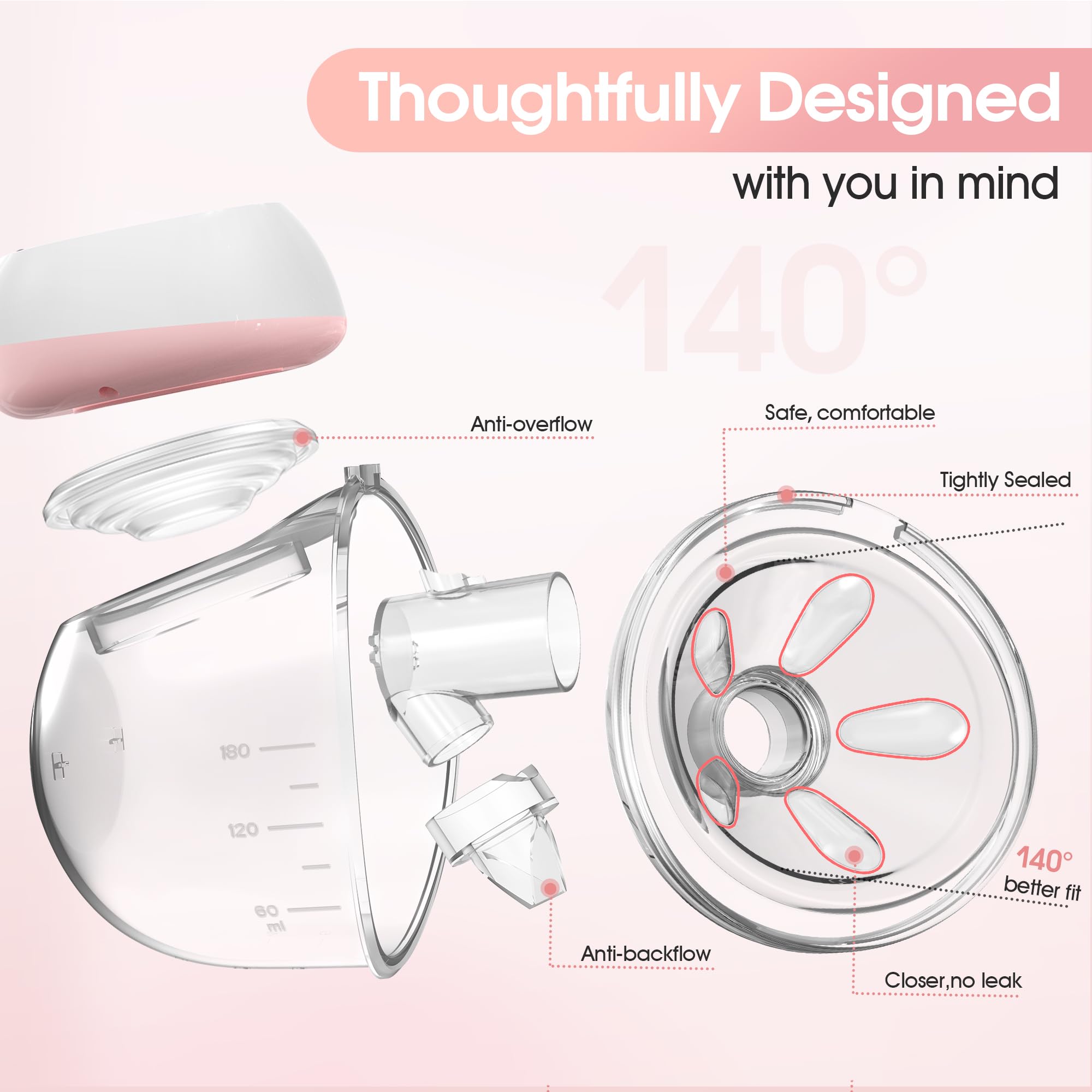 Hands Free Breast Pump, Electric Breast Pumps, 12 Levels 3 Modes Double Wearable Breastpump, Portable 1200mAH, LCD, Quiet and Painless, Leak-Proof 140° Silicone, Comfortable Breastfeeding Necessities