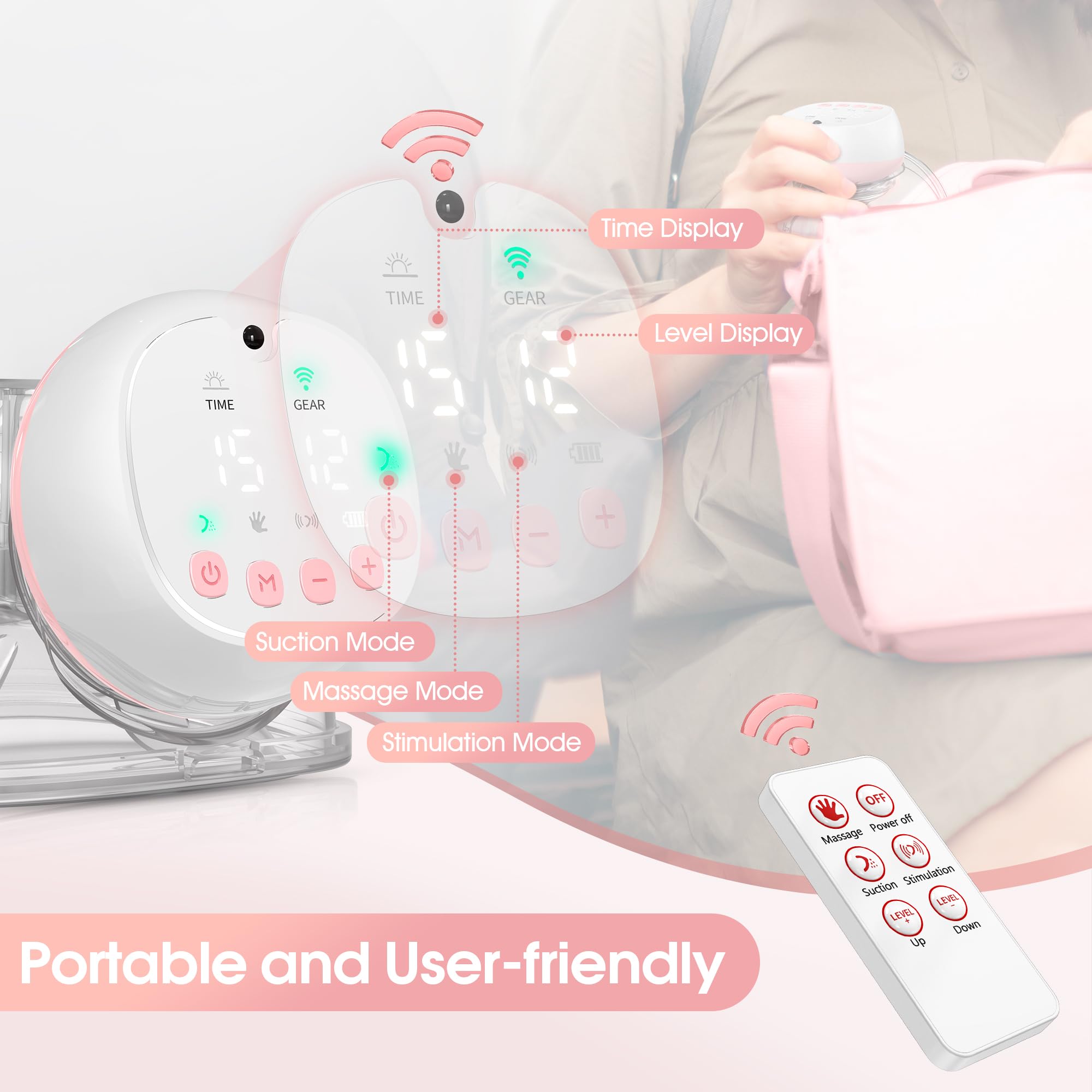 Hands Free Breast Pump, Electric Breast Pumps, 12 Levels 3 Modes Double Wearable Breastpump, Portable 1200mAH, LCD, Quiet and Painless, Leak-Proof 140° Silicone, Comfortable Breastfeeding Necessities