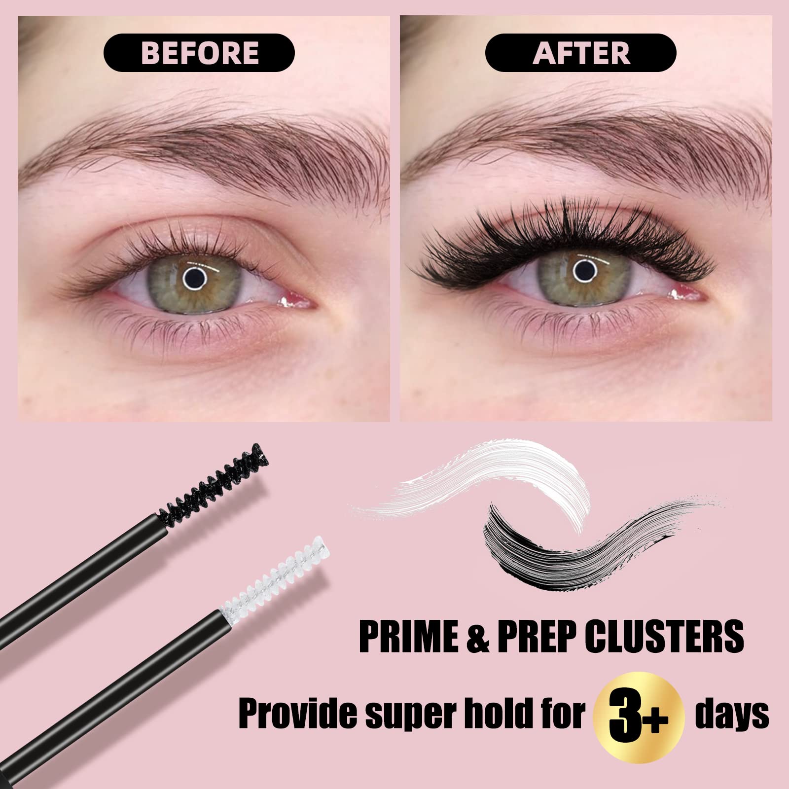 Higu clace Clusters Lashes 140PCS, DIY Eyelash Extensions 3D Fluffy Mixed 10-16mm Lash Bond and Seal, Bond and Seal Lash Glue for All Day Wear Cluster Lash Glue Eyelash Bond and Seal