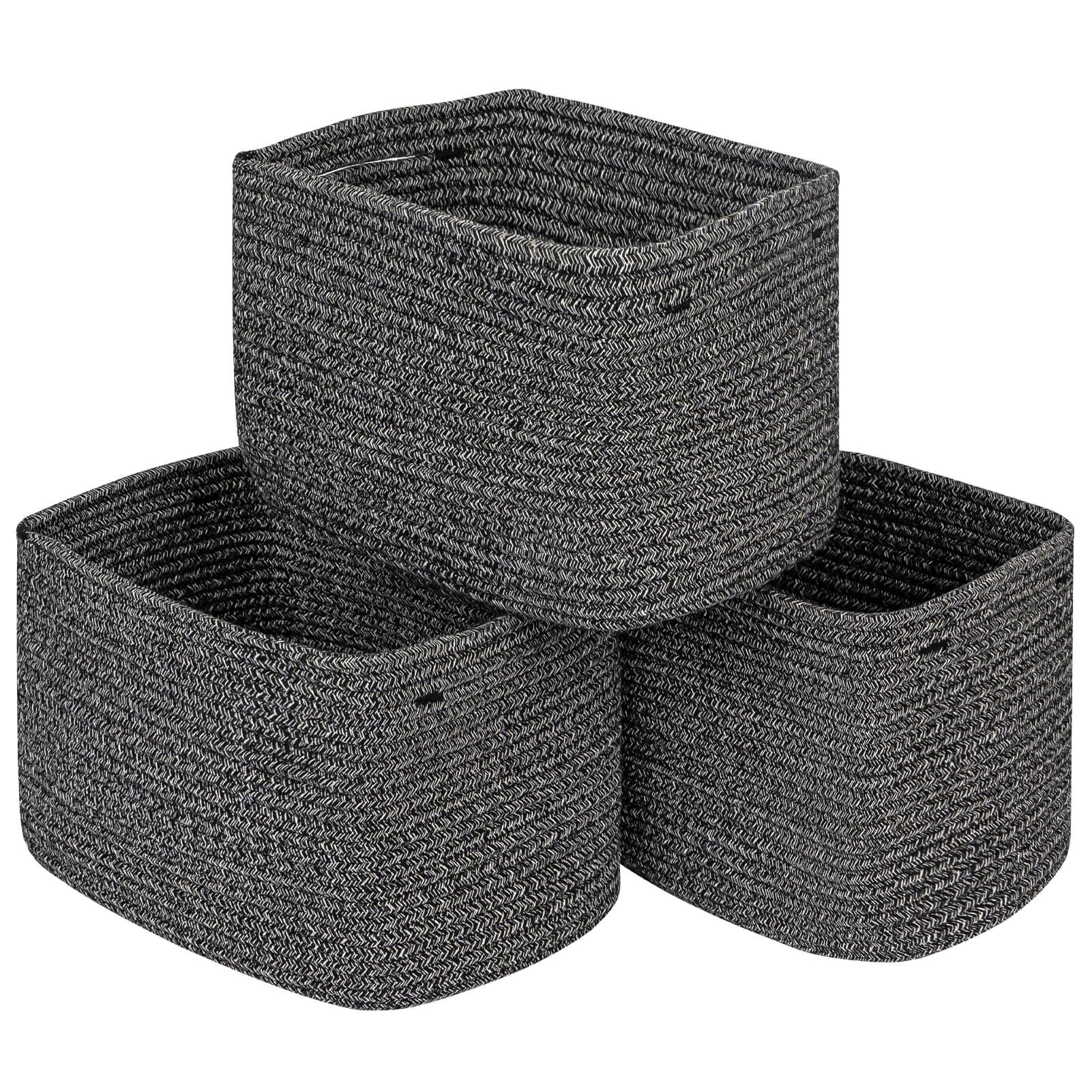 Kriitools Cubes Shelf Closet Storage Baskets Bins, Cotton Rope Towel Baskets for Living Room, Woven Cubes Baskets Bins for Shelves, Stylish Room Decor Basket, Mixed Black 3 pack