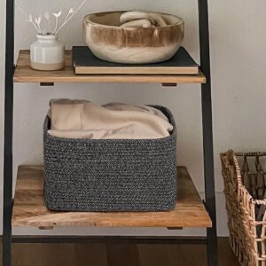 Kriitools Cubes Shelf Closet Storage Baskets Bins, Cotton Rope Towel Baskets for Living Room, Woven Cubes Baskets Bins for Shelves, Stylish Room Decor Basket, Mixed Black 3 pack