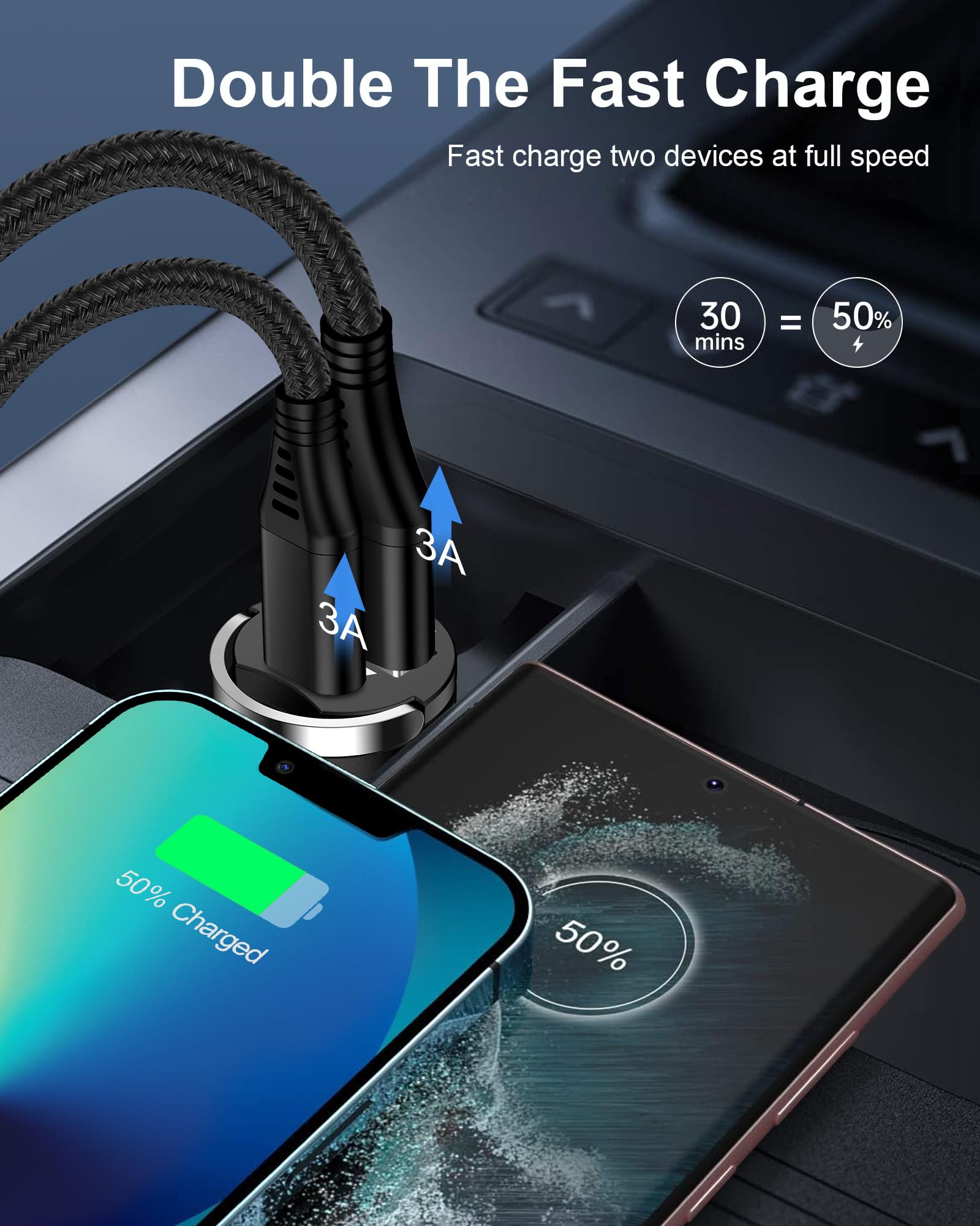 2Pack Fast Car Charger USB C, 30W Mini Cigarette Lighter Adapter, Dual Port PD&QC 3.0 USB C Car Phone Charger Type C Car Plug Fast Charging for iPhone 15 14Pro 13 12, Pixel 8 7 Pro 7a 6 5 4XL, Samsung