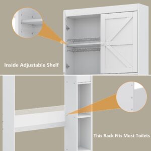 furomate Over The Toilet Storage Cabinet with Shelves and Doors, 32.3''W Free Standing Toilet Shelf Space Saver with Anti-Tip Design and Adjustable Bottom Bar, White