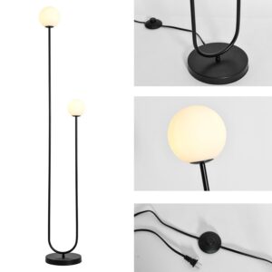 AMARTIZ Mid Century Black Floor Lamp Modern U-Shape Globe Glass Stand Light Modern Black Floor Light for Living Room Bedrooms Offices,Milk White Glass Lampshade