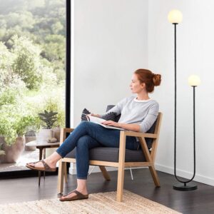 AMARTIZ Mid Century Black Floor Lamp Modern U-Shape Globe Glass Stand Light Modern Black Floor Light for Living Room Bedrooms Offices,Milk White Glass Lampshade