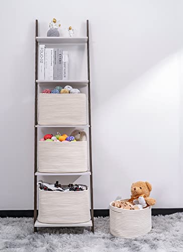 Kriitools Off White Storage Cubes Baskets Bins for Shelves Set of 3, Rectangular Closet Storage Cube Baskets, Skin-friendly Woven Rope Baskets for Organizing, Woven Cube Storage Bins for Baby Nursery