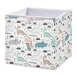 emelivor cute dinosaur cube storage bin fabric storage cubes large storage baskets for shelves collapsible cube organizer bins for shelves nursery closer bedroom home,11 x 11inch