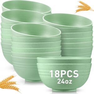 18 pcs unbreakable cereal bowls 24 oz microwave and dishwasher safe wheat straw fiber lightweight bowl soup bowls microwavable kitchen bowls for serving salad rice pasta (green)