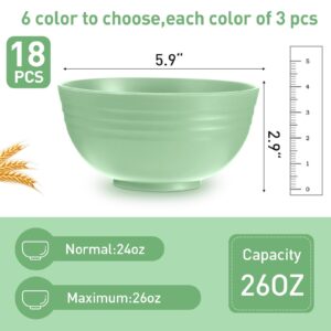 18 Pcs Unbreakable Cereal Bowls 24 Oz Microwave and Dishwasher Safe Wheat Straw Fiber Lightweight Bowl Soup Bowls Microwavable Kitchen Bowls for Serving Salad Rice Pasta (Green)