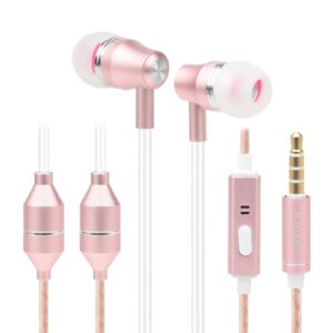 ibrain air tube headphones air tube earbuds for protection airtube headset with microphone in ear earphones wired compatible with 3.5mm jack for safe and healthy listening - rose gold