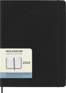 moleskine dsb12mn4y24 notebook, beginning january 2024, 12 months, months, diary softcover, xl size (w x h x h): 7.5 x 9.8 inches (19 x 25 cm), black