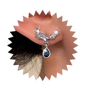sttiafay vintage teardrop sapphire earrings crystal climber earrings blue sapphire dangle earrings silver sparkly cz rhinestone earrings jewelry for women and girls