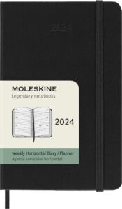 moleskine dhb12wh2y24 notebook, beginning january 2024, weekly diary, horizontal (horizontal) hard cover, pocket size (w x h x h): 3.5 x 5.5 inches (9 x 14 cm), black