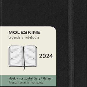 Moleskine DHB12WH2Y24 Notebook, Beginning January 2024, Weekly Diary, Horizontal (Horizontal) Hard Cover, Pocket Size (W x H x H): 3.5 x 5.5 inches (9 x 14 cm), Black