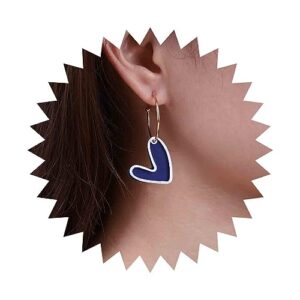 sttiafay vintage blue heart earrings enamel heart drop earrings acrylic love heart earrings c shape hoop earrings gold open circle earrings jewelry for women and girls