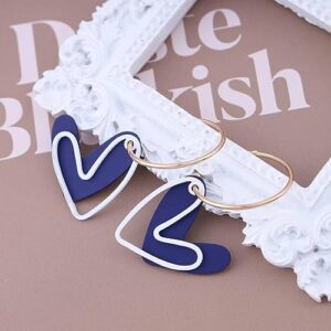 Sttiafay Vintage Blue Heart Earrings Enamel Heart Drop Earrings Acrylic Love Heart Earrings C Shape Hoop Earrings Gold Open Circle Earrings Jewelry for Women and Girls