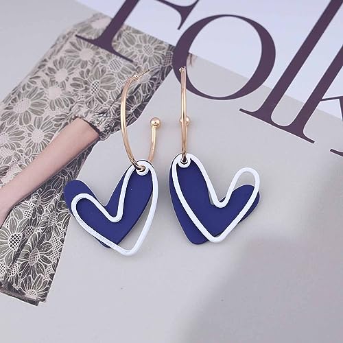 Sttiafay Vintage Blue Heart Earrings Enamel Heart Drop Earrings Acrylic Love Heart Earrings C Shape Hoop Earrings Gold Open Circle Earrings Jewelry for Women and Girls