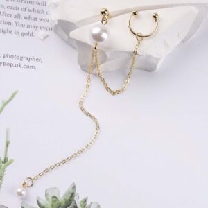 Sttiafay Vintage Long Pearl Drop Earrings Pearl Ear Cuff Chain Earrings Gold Long Tassel Pearl Earrings Pearl Wrap Crawler Earrings Jewelry for Women and Girls