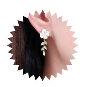 sttiafay vintage pearl flower earrings crystal leaf drop earrings gold pearl stud earrings white enamel flower earrings jewelry for women and girls