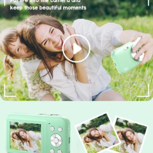 Digital Camera, FHD 1080P Kids Camera with 32GB SD Card 44MP Point and Shoot Camera with 16X Digital Zoom, Compact Portable Small Digital Camera for Teens Students Kids Girls Boys Beginner-Green