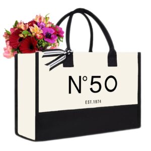 qlsko 50th birthday gift canvas tote bag for women,n°50 est.1974 keepsake beach bag 50 party birthday for her fifty (50th)