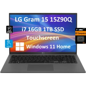 lg gram 15 15z90q business laptop (15.6" fhd touchscreen, intel 12-core i7-1260p, 16gb ram, 1tb ssd) ultra-light & slim, long battery life, backlit, 1080p ir webcam, ist sd card, win 11 home, black