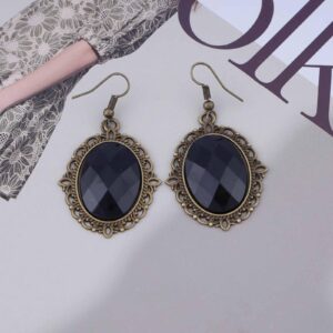 Sttiafay Vintage Black Crystal Drop Earrings Oval Onyx Dangle Earrings Large Onyx Stud Earrings Black Gem Hook Earrings Jewelry for Women and Girls