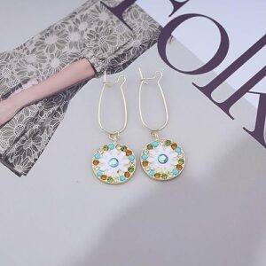 Sttiafay Vintage Round Colorful Crystal Earrings Geometric Round Drop Earrings Round Disc Flower Earrings Colorful Rhinestone Circle Earrings Jewelry for Women and Girls