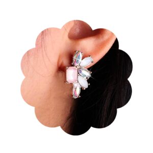 sttiafay vintage rainbow crystal drop earrings colorful crystal earrings rainbow rhinestone stud earrings pink cz square earrings jewelry for women and girls