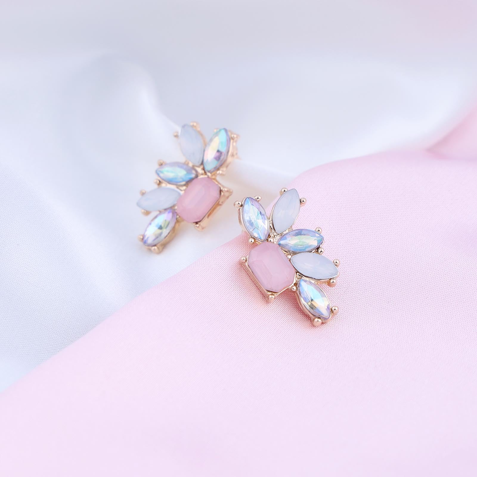 Sttiafay Vintage Rainbow Crystal Drop Earrings Colorful Crystal Earrings Rainbow Rhinestone Stud Earrings Pink Cz Square Earrings Jewelry for Women and Girls