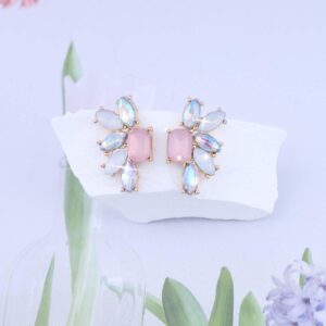 Sttiafay Vintage Rainbow Crystal Drop Earrings Colorful Crystal Earrings Rainbow Rhinestone Stud Earrings Pink Cz Square Earrings Jewelry for Women and Girls