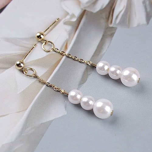 Sttiafay Vintage Pearl Drop Earrings Long Pearl Chain Earrings Gold Pearl Tassel Earrings Pearl Beaded Stud Earrings Jewelry for Women and Girls