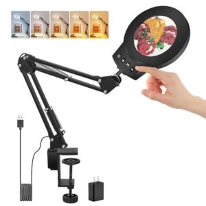 10X Magnifying Glass Light Stand Desktop Lamp Desk Table Close Work Up for Crafting, Model Assembly, Reading, Sewing, Jewelry Making ,Easy Adjustable Head Controller, Wide Compatibility Clamp