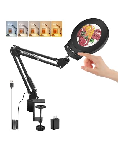 10X Magnifying Glass Light Stand Desktop Lamp Desk Table Close Work Up for Crafting, Model Assembly, Reading, Sewing, Jewelry Making ,Easy Adjustable Head Controller, Wide Compatibility Clamp