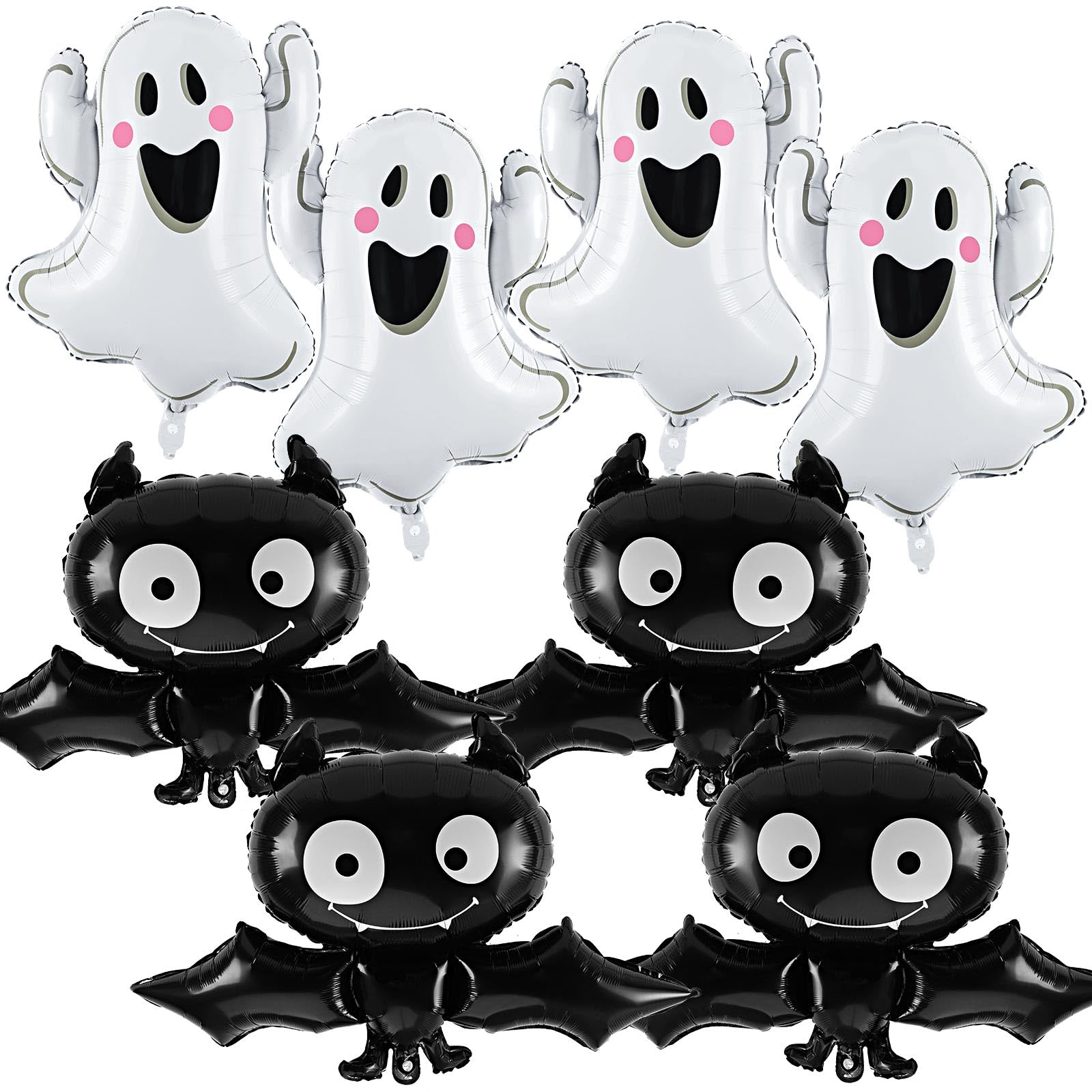 FEBSNOW Halloween Foil Balloons 8 Pack Halloween White Ghost Black Bat Mylar Balloons 30 Inch Halloween Decor Balloons for Halloween Party Favors Supplies