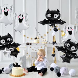 FEBSNOW Halloween Foil Balloons 8 Pack Halloween White Ghost Black Bat Mylar Balloons 30 Inch Halloween Decor Balloons for Halloween Party Favors Supplies