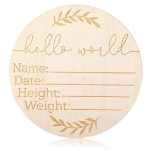 baby birth announcement sign wooden hello world newborn sign round double-sided boho willow branch baby name announcement sign for girl boy photo prop baby shower nursery gift keepsakes(style 2)