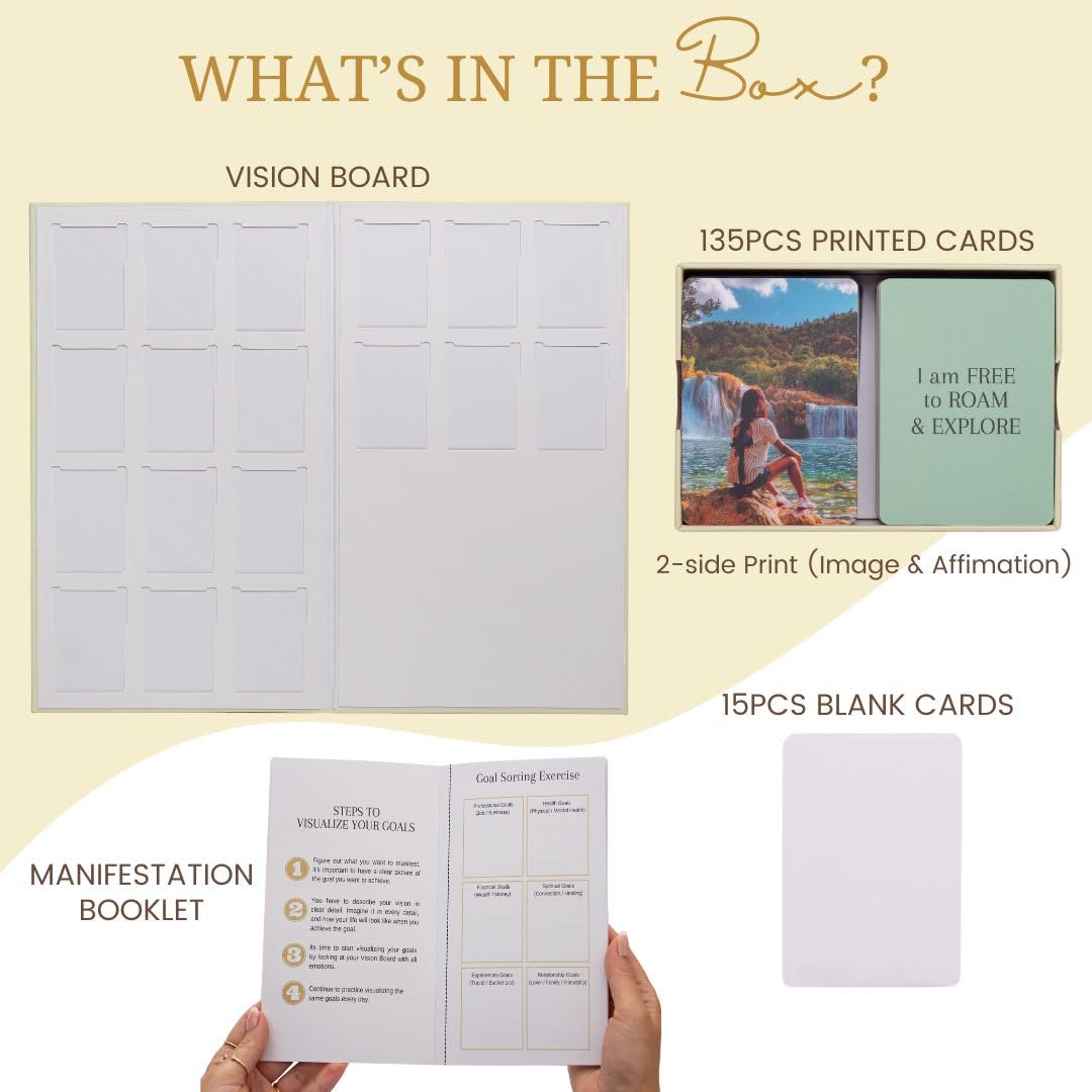 Vision Board Kit - Premade Dream Board with Manifestation Pictures Supplies, Goal Collage Book for Wall, Complete Mood Boards Kits, Law of Attraction Journal Planner Affirmation Cards for Women Adults