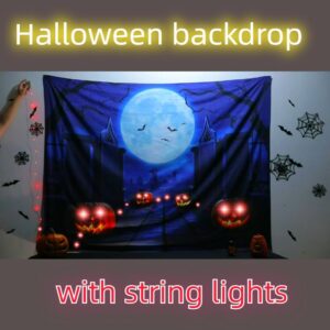 Light Up Halloween Backdrop 7x5 FT,Halloween Back Drop for Iron Gate,Pumpkin Head, Ideal for Halloween Photo Backdrop, Halloween Party Decorations,Halloween Backdrops for Photography