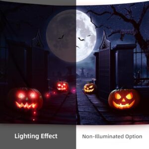 Light Up Halloween Backdrop 7x5 FT,Halloween Back Drop for Iron Gate,Pumpkin Head, Ideal for Halloween Photo Backdrop, Halloween Party Decorations,Halloween Backdrops for Photography