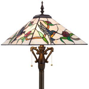 avivadirect tiffany floor lamp mission style stained glass standing reading light 16x16x64 inch amber hummingbird